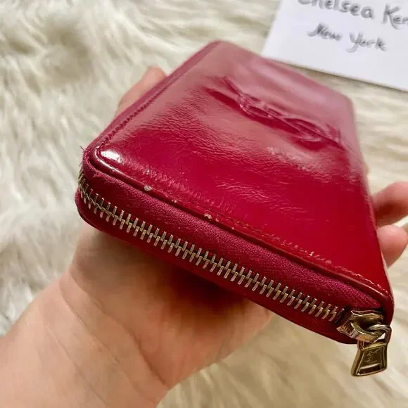 Saint Laurent Wallet YSL Yves Barbie Pink Patent Zip Around Continental Clutch - Picture 10 of 15